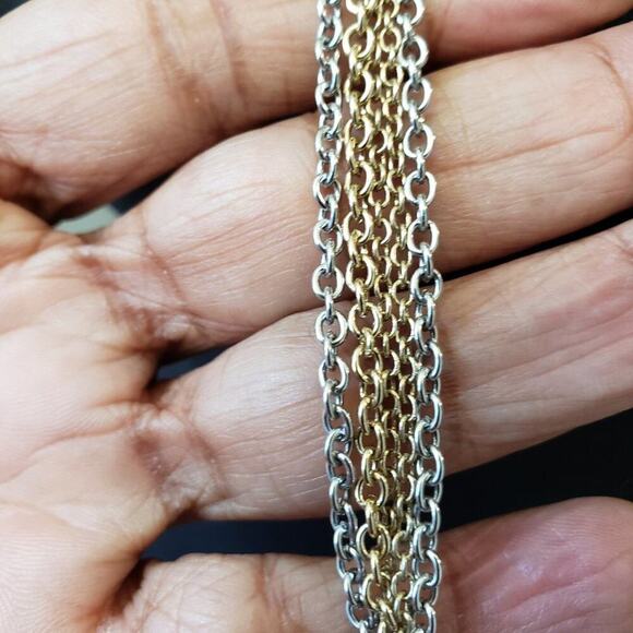 Womens Gold Silver Ring Station Multi-Chain Long Necklace with Lobster Clasp - Picture 5 of 6